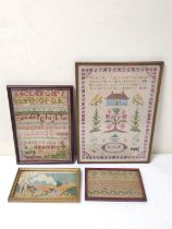 Late Victorian needlepoint sampler with alphabet worked by Dora Hume aged 10, dated 1893, 30cm x