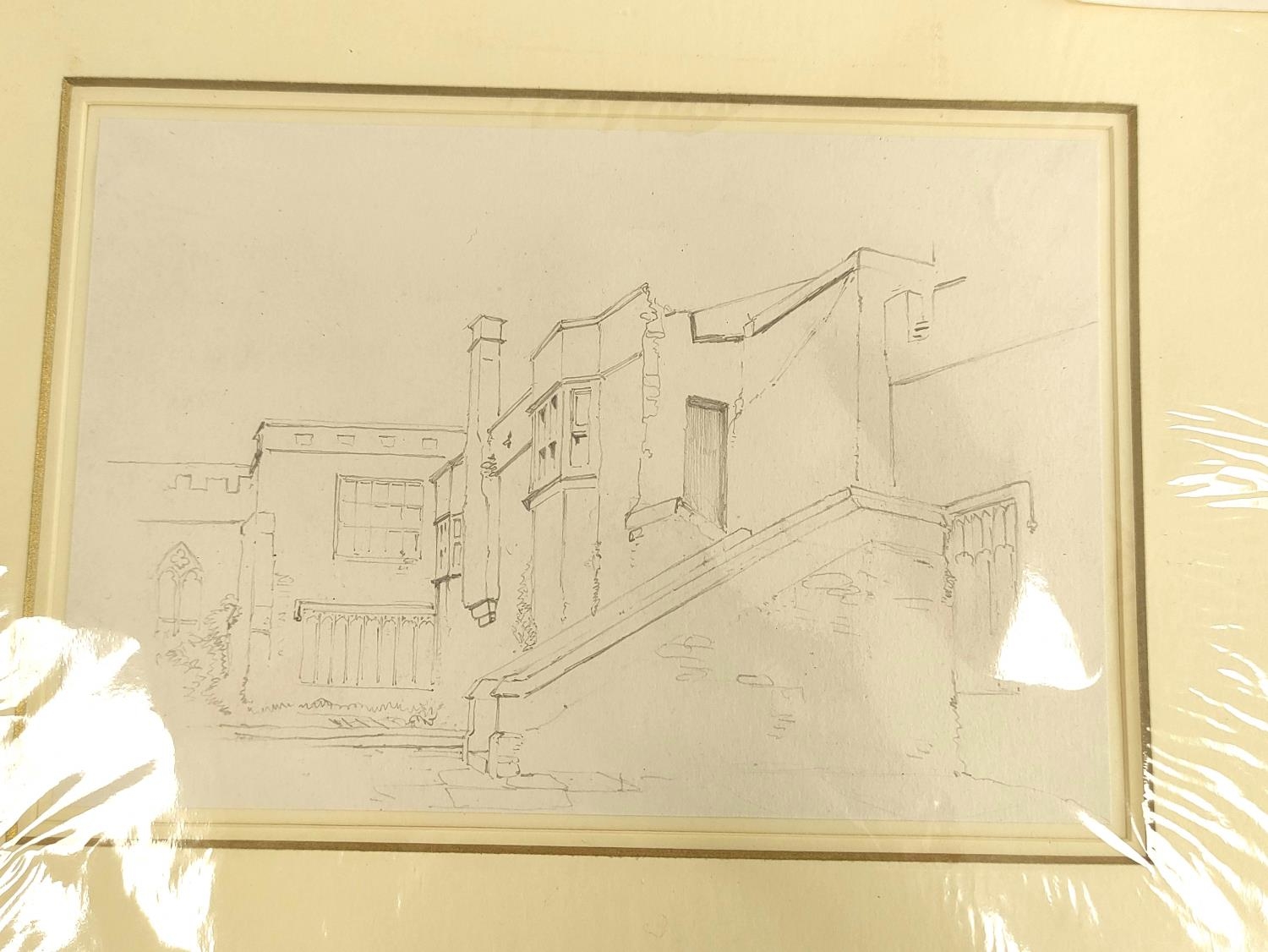 William James Blacklock. First courtyard, Haddon Hall. Pencil drawing. 14cm x 20cm. Also four - Image 3 of 10