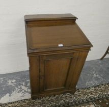 Victorian mahogany clerks desk with hinged stationary top above hinged flap and door, 95cm high,