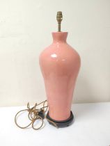 Antique Chinese pink crackle glaze pottery  lamp, the baluster vase of large size, fixed to a