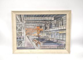 1960s Contemporary School. Soaking Pits (Industrial subject). Pastel. Signed indistinctly to lower