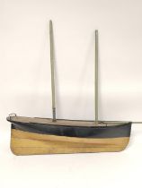 Victorian painted wood sailing model of a two masted vessel, "Nellie", with some masts & spars,