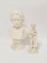 Parian ware bust modelled as Beethoven, 25cm high, with socle base, and a figure of Beethoven