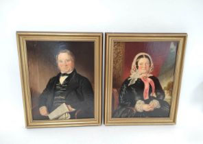 British School 19th Century. Half length portraits of Mr T & Mrs Jane Jefferson. Oil on canvas. 44cm