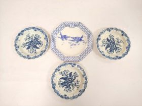 Three matching Caughley porcelain "Pine Cone" pattern dessert plates, circa 1780, fluted with