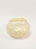 Art Nouveau vaseline glass bowl impressed with raised stylised motifs, 14cm high.