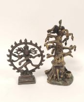 Cast bronze sculpture in the form of Baobab tree, 22cm high, with Indian metal Hindu dancing god