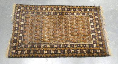 Afghan hand knotted rug with allover geometric motifs and floral motifs to the border, 150cm x 87cm
