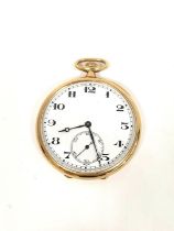 Keyless lever dress watch by Stauffer & Co in 18ct gold, openface case, 45mm, gross 74g.