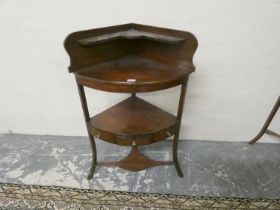 19th century mahogany bow-front corner wash stand with half gallery top above drawer with drawer