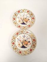 Pair of early 19th century Derby porcelain Imari cabinet plates circa 1806-1825, with allover floral