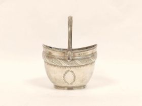 Silver sugar bowl, oval with fixed handle and engraved bands, probably by John Robertson,