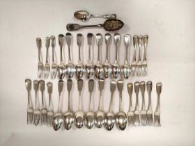 Quantity of silver flatware of fiddle pattern mostly 19th century, various assays including a York