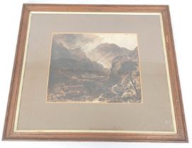 George Blackie Sticks (1843 - 1936). A highland glen. Pencil and monochrome ink wash. Inscribed on