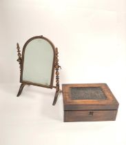 19th century apprentice mahogany and boxwood strung toilet mirror, 30cm high, with a 19th century