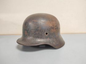 WW2 Third Reich M35 stahlhelm helmet shell in relic condition double insignia but only traces