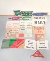 British Rail. Collection of cardboard notices, parcel labels and enamel signs.