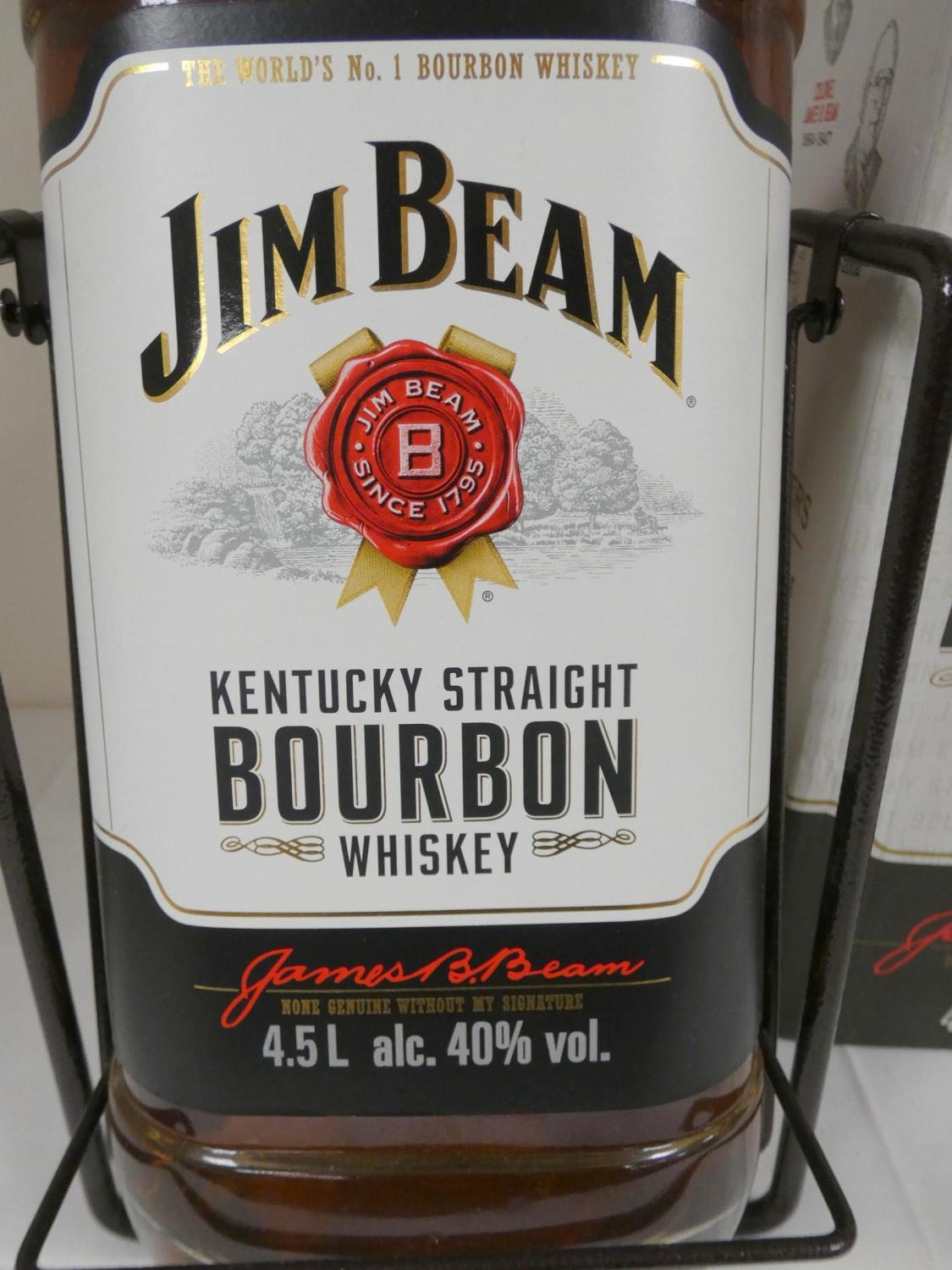 4.5litre bottle of JIM BEAM Kentucky straight Bourbon whiskey, boxed with pourer and on metal - Image 3 of 4