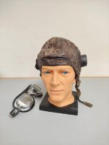 WW2 RAF type C leather flight helmet with rubber ear cups, also a vintage pair of Climax 510