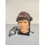 WW2 RAF type C leather flight helmet with rubber ear cups, also a vintage pair of Climax 510