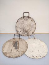 British Railways. Three antique cast iron locomotive white painted headcode discs. (3)