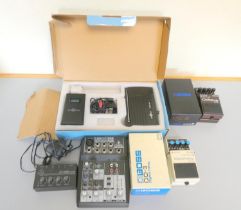 Lot to include a Behringer XENYX 502 5-input mixer, Boss DD-32 Digital Delay pedal, Boss Octave OC-