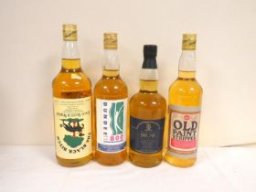 Four bottles of Scotch whisky to include three blends THE BLACK BITCH 40% abv. 1 litre DUNDEE City