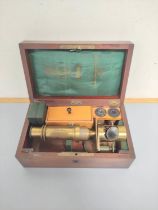 A mid Victorian Hartnack & Co monocular drum microscope the interior of drawtube inscribed ''E