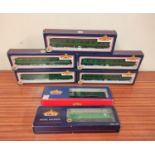 Bachmann Branchline. Seven boxed 00 gauge 63' carriages to include two 63' Bulleid Corridor Open