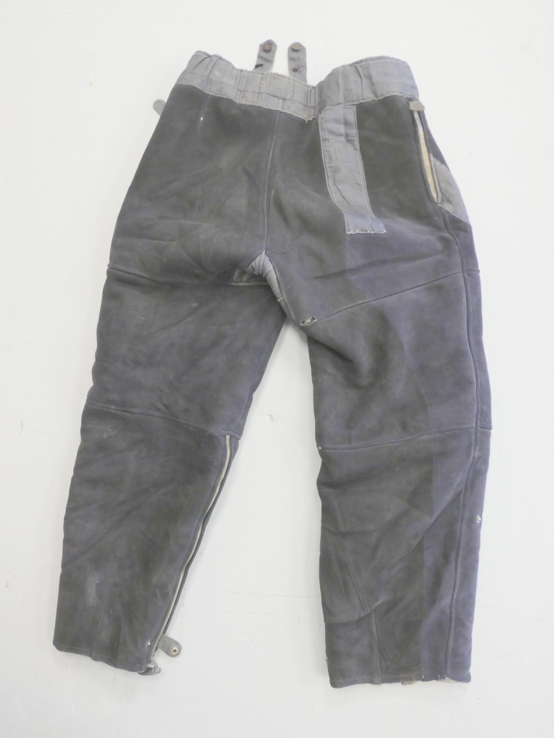 WW2 Third Reich German Luftwaffe Flying Suit ''Kanalhose'' Trousers, blue grey suede and herringbone - Image 3 of 7