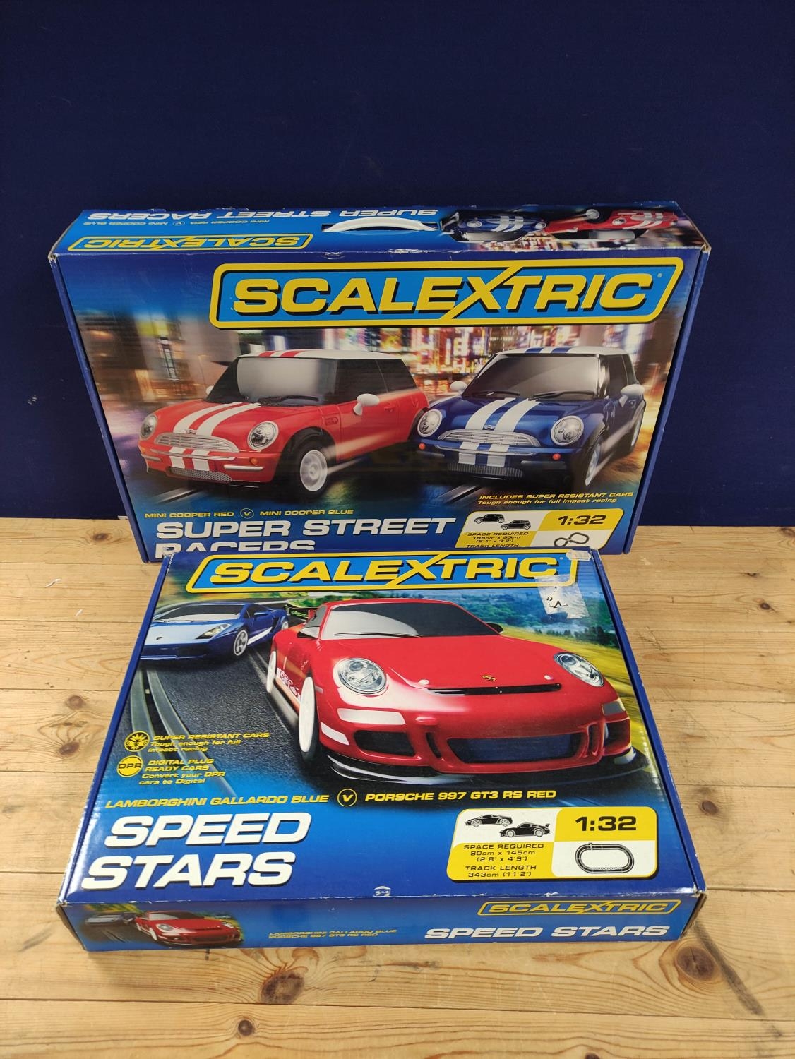 Two boxed Scalextric sets to include Speed Stars Lamborghini Gallardo and Porsche 997 set C1243, and