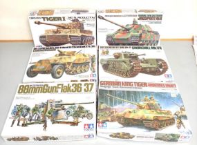 Tamiya. Group of 1:35 scale models to include German Tiger I Tank No 194, Tank Destroyer Jagdpanther