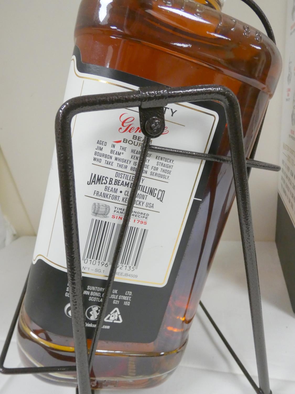 4.5litre bottle of JIM BEAM Kentucky straight Bourbon whiskey, boxed with pourer and on metal - Image 4 of 4