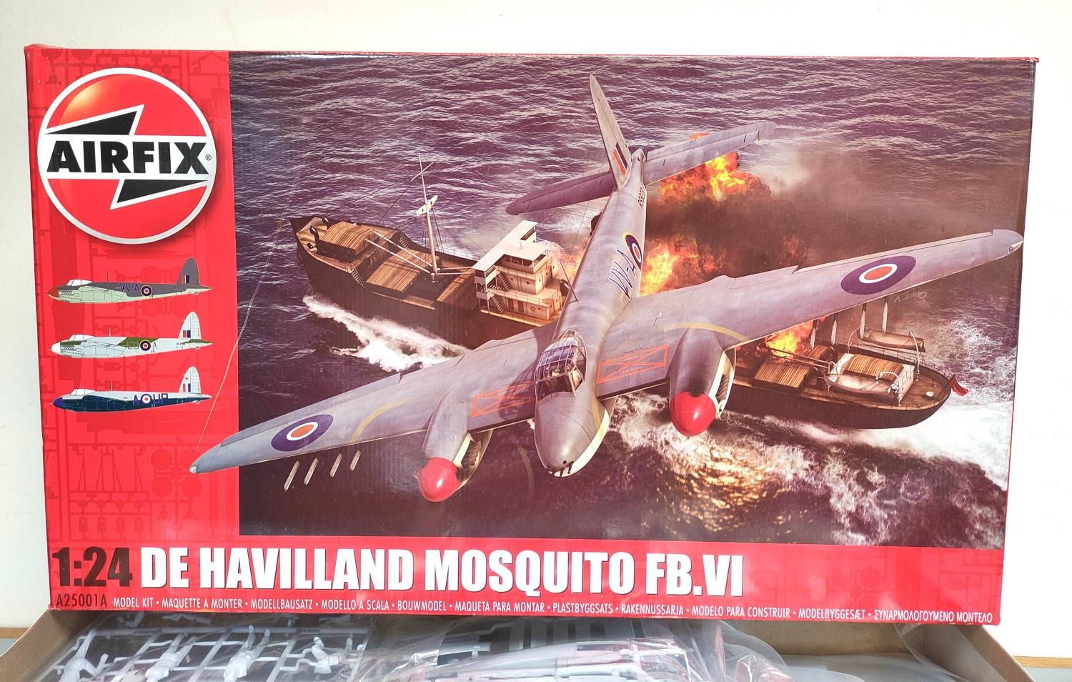 Airfix. Boxed 1:24 scale De Havilland Mosquito FB.VI model. Kit no. A25001A. Complete and components - Image 2 of 6