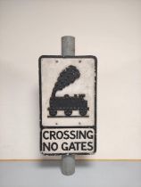 Motoring / Railway Interest. Black and white painted cast aluminium road sign ''Crossing No