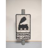 Motoring / Railway Interest. Black and white painted cast aluminium road sign ''Crossing No