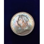 United Kingdom. Victoria 1893 crown proof finish with blue luster toning. KM.783 S.3937. NM.