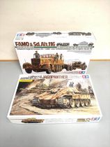 Tamiya. Two boxed models to include a 1:25 scale Jagdpanther SDKFZ.173 and a 1:35 scale Famo Sd.Ah.