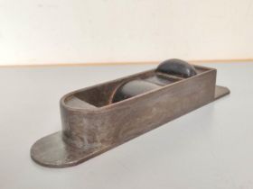 1820s iron mitre plane with ebony infill and wedge. Length 28cm