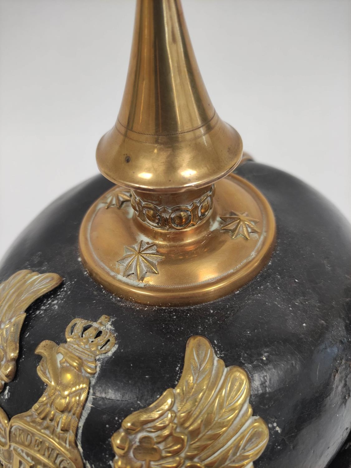 Imperial German Pickelhaube spiked officer's helmet model 1897. The helmet of black leather - Image 5 of 7