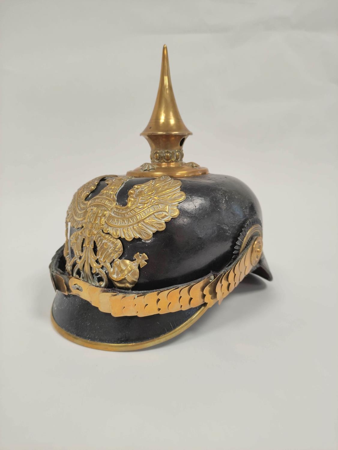 Imperial German Pickelhaube spiked officer's helmet model 1897. The helmet of black leather