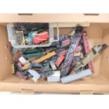 Box of 00 gauge loose locomotives and rolling stock with examples from Lima, Tri-ang, Grafar etc and