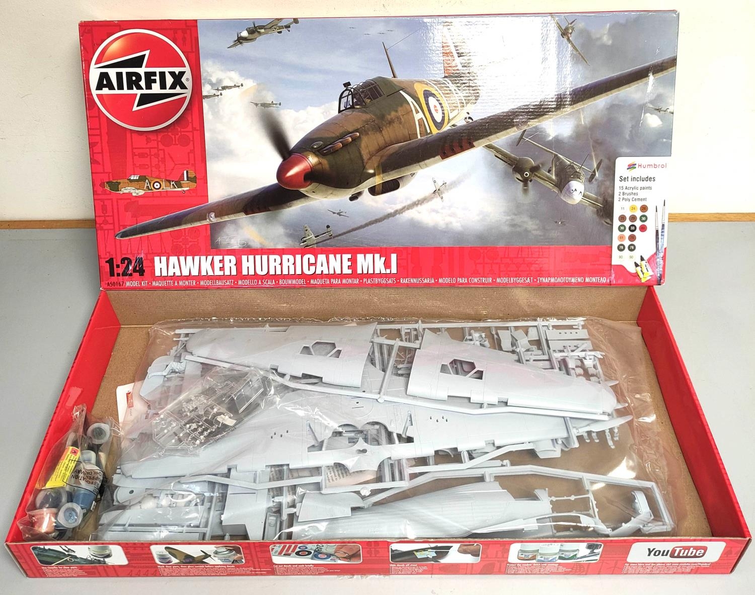 Airfix. Boxed 1:24 scale Hawker Hurricane Mk.I model. Kit no. A50167. Complete and components - Image 2 of 5
