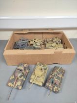 Box of military model vehicles to include a German Tiger I tank, a King Tiger tank in field paint,