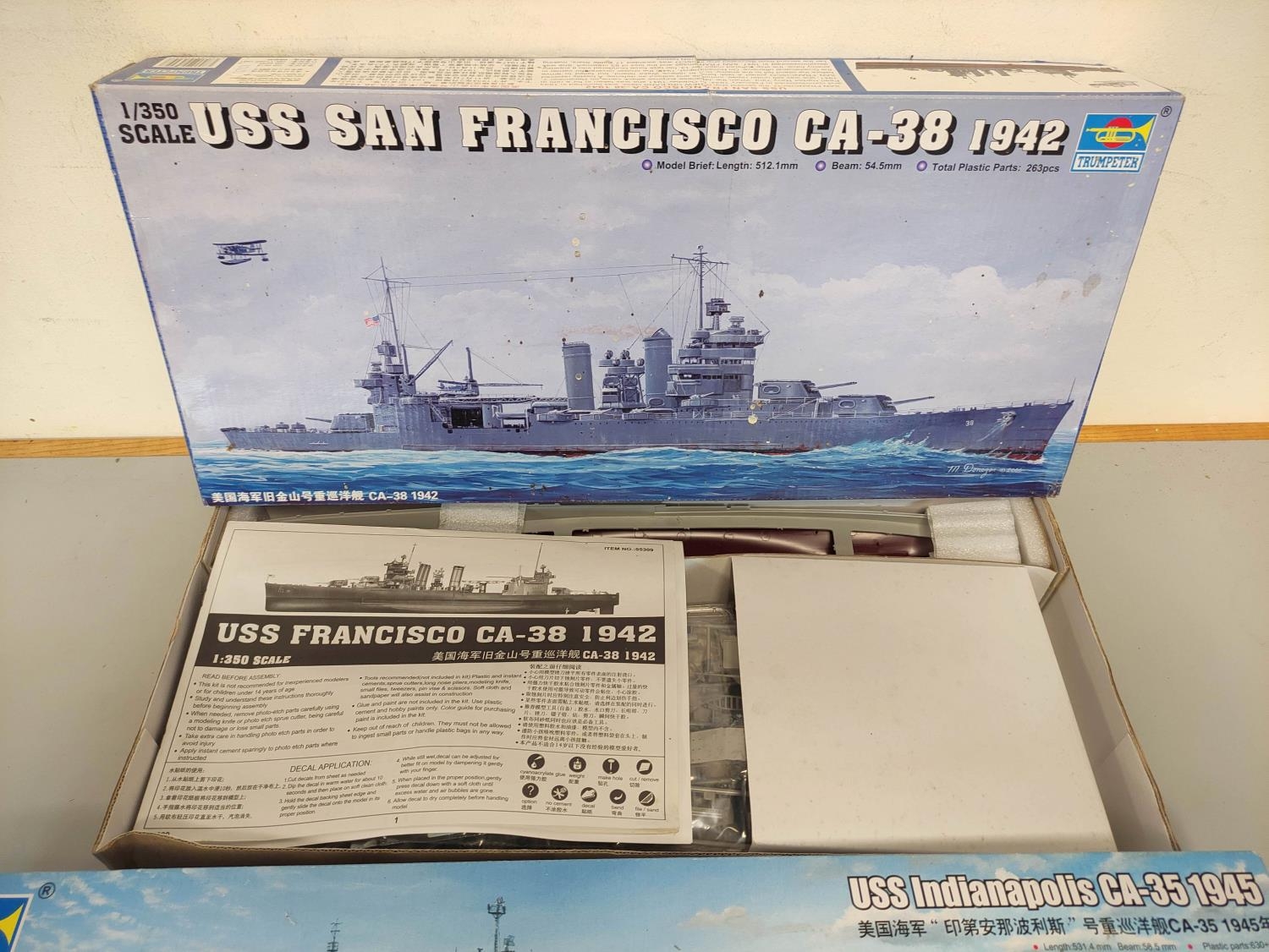 Trumpeter. Two boxed 1:350 scale model ships to include USS San Francisco CA-38 1942 No.05309, and - Image 2 of 4