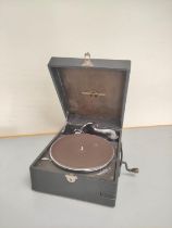 1930s Columbia Grafonola portable gramophone in black carry case.