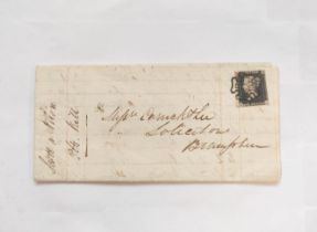 Great Britain. Victorian correspondence having penny black stamp on envelope cover, with black