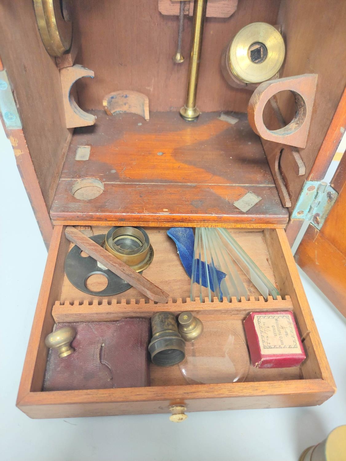 A monocular microscope by James How, London, c1850, signed on the foot ''James How, 2 Foster Lane - Image 7 of 8