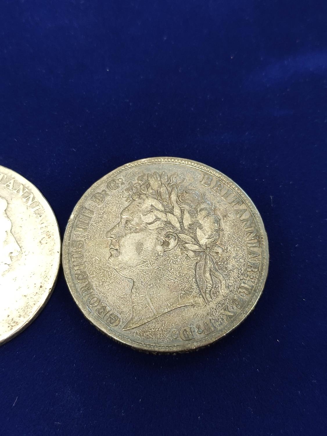 United Kingdom. George IV 1821 silver crown, and another George III crown. (2) - Image 2 of 5