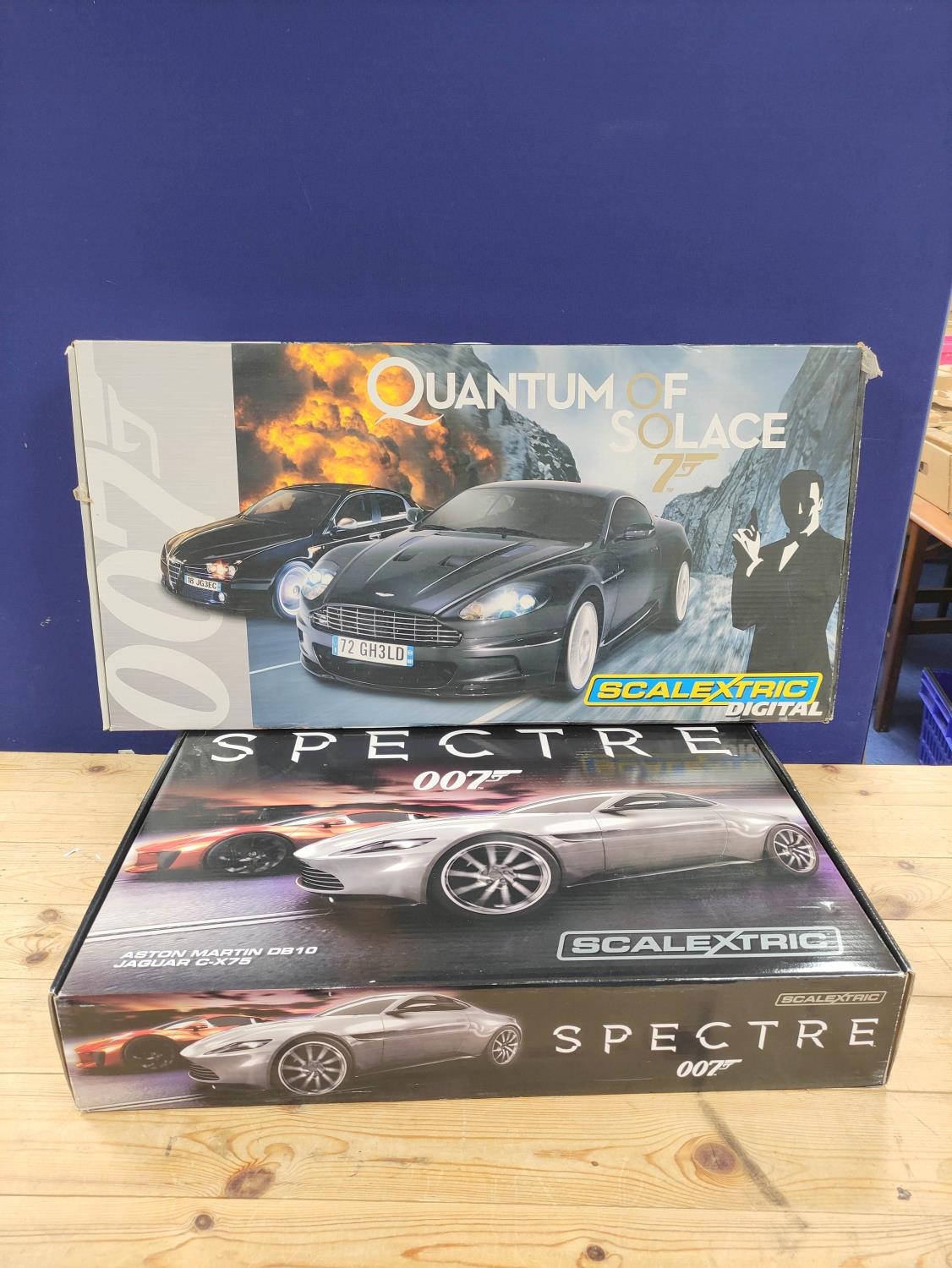 Two boxed James Bond 007 related Scalextric sets to include Spectre Aston Martin DB10 & Jaguar C-X75
